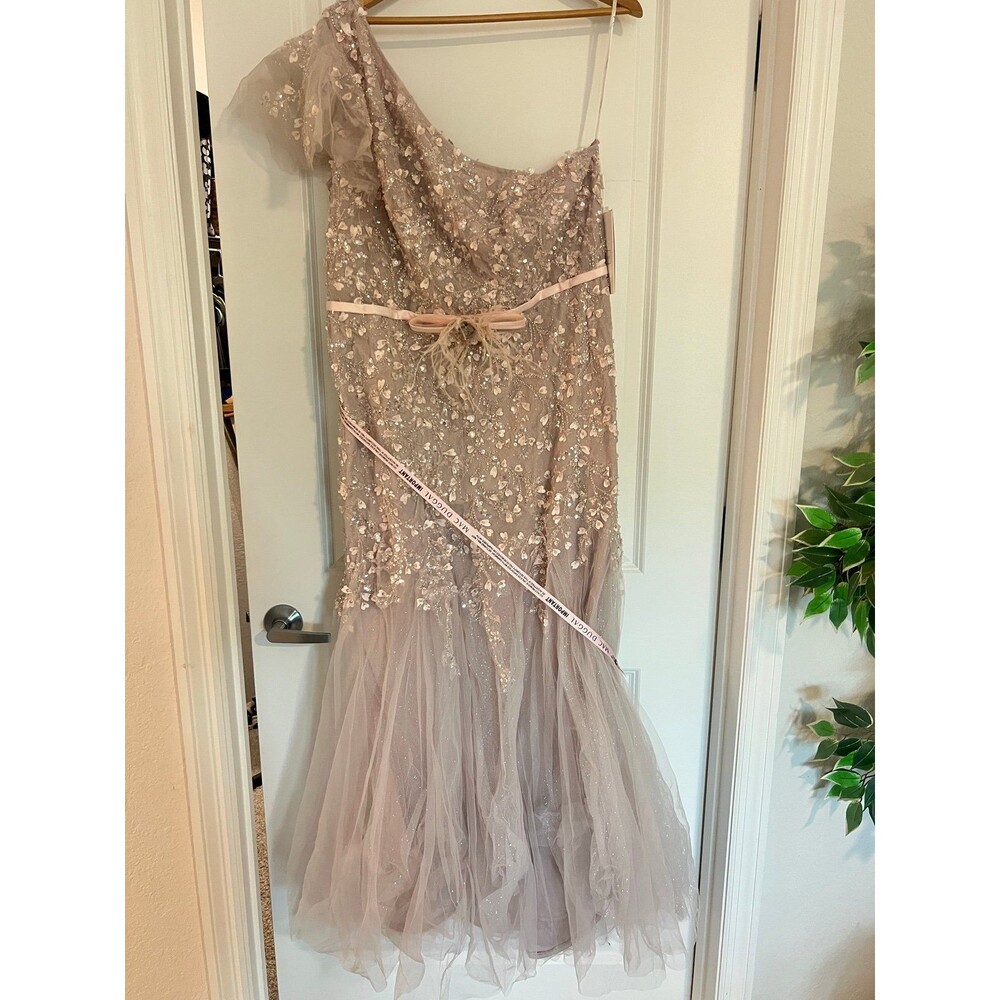 Mac Duggal One Shoulder Embellished Dusty Blush Pink Gown FairyCore Size 16 NWT!